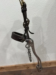 Stainless Steel Sliester Bit USA Braided Rawhide Nose Mechanical Hackamore - Picture 1 of 5