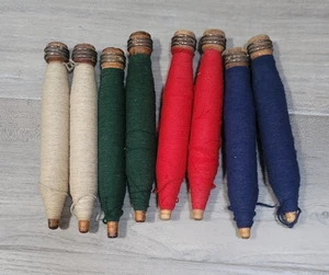 8 Antique Wooden Textile Spools Thread Shuttle Yarn Weaving Spindle Bobbins - Picture 1 of 5