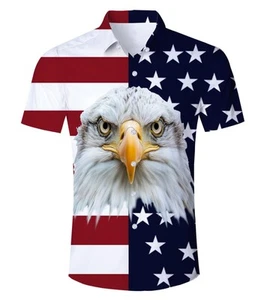 Independence Day American Flag Shirt Men Short Sleeve Button Down Shirts Patr... - Picture 1 of 6