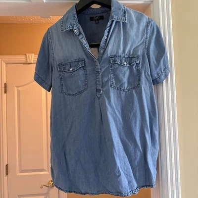 Top Earl Jean talla grande a presión cuello en V bolsillos delanteros Foto 1 de 4