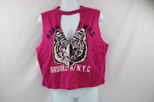 NEU DAMEN SALBEI USA ROSA ZERRISSENES T-SHIRT GR. L ~ GEBOREN WILD ~ TIGER ~ SEXY ~ NIEDRIG GESCHNITTEN - Bild 1 von 6