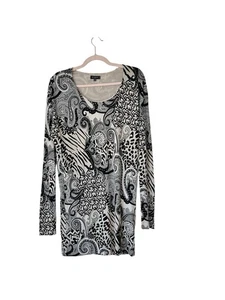 Etro Women’s Black White Paisley Floral Long Sleeve Pullover Dress Size 48 Italy - Picture 1 of 6
