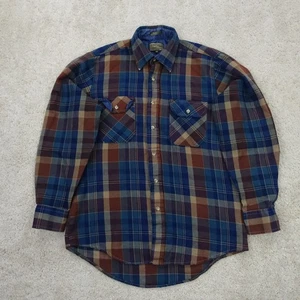 Vintage Flannel Shirt Mens Medium Blue Brown Plaid 90s Grunge Check Lumberjack - Picture 1 of 9