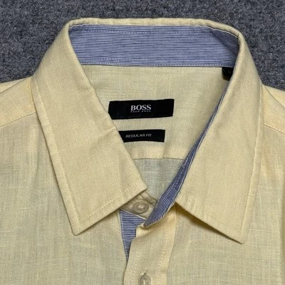 Hugo Boss Shirt Mens Large Yellow Linen Lucas Lightweight Breathable Bright - Image 1 of 4