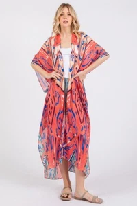 Boho Print Open Front Long Kimono - Picture 1 of 6