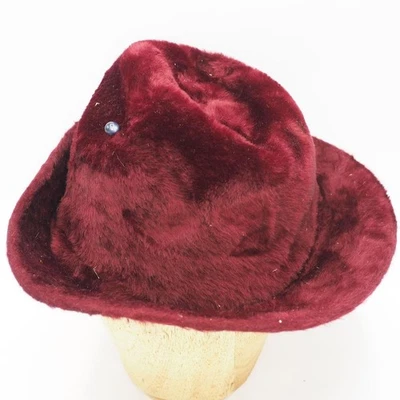 Womens Burgundy Church Dress Hat Velour 1960's - Image 1 of 3