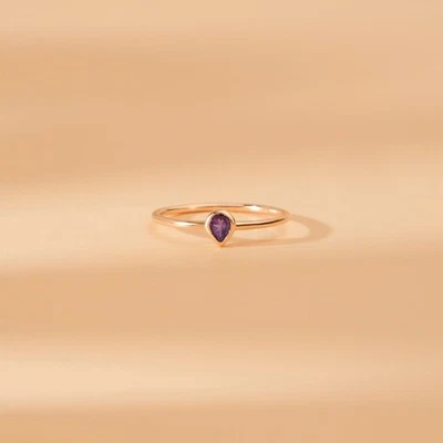 Amethyst Gemstone Ring Pear Shape Ring Solid 14k Gold Ring Stackable Gold Ring - Image 1 of 3