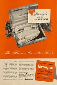 Remington Rand Electric Shaver 1949 Print Ad Christmas Contour De Luxe Men - Picture 1 of 1