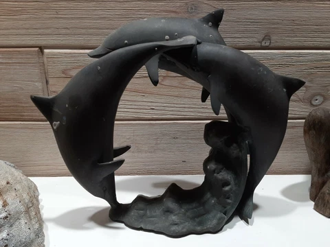 SF Bay Trading Jumping Brass 3 Dolphins Statue on bronze Wave Retro Bookend Cover