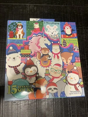 Mujer 15 Días de Calcetines Calendario de Adviento Feliz Navidad Talla 4-10 Foto 1 de 4