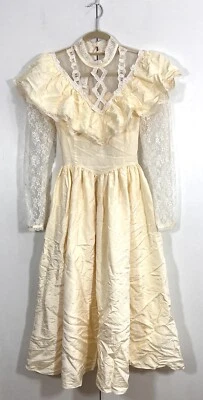 Vestido Gunne Sax Vintage Feminino 7 Marfim Renda Babado Prairie Vitoriano Comprimento Midi - Imagem 1 de 4