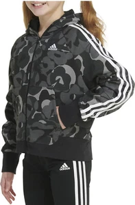 Adidas Girls Zip-Front Essential 3-Stripe Fleece  jacket - Picture 1 of 7