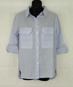Indian Made Ladies Blue Stripe Cotton White Collared Shirt Blouse Sizes XS to XL - Picture 1 of 6