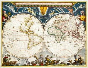 11238.Decoration Poster.School Wall decor.1648 World map hemispheres.History - Picture 1 of 1