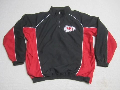 Kansas City Chiefs Jacket Mens Large Black Red Pullover Windbreaker NFL Football Cover