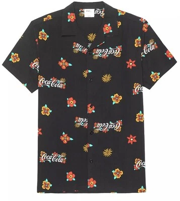 New Mens HYBRID Apparel Coca Cola Black Floral Short Sleeves Woven Shirt M - Image 1 of 2