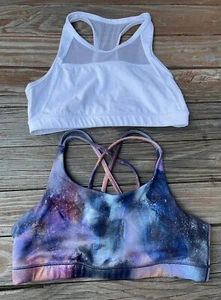 Athleta Girl Sports Bras Size XL 14 White and Galaxy - Blue Purple - Bundle of 2 - Picture 1 of 16