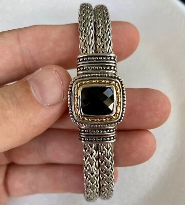 Brazalete de piedras preciosas de cadena bizantina de paladio y oro de 14K de plata de ley 925 Foto 1 de 4