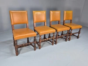 Vintage Tan Leather Dining Chairs Oak Frames 1950s Danish Design EB9660 VDIN - Picture 1 of 18
