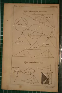 1764 Antique Imprimé ~ Oblique-Angled Trigonométrie Diagrammes Sphérique - Afbeelding 1 van 1