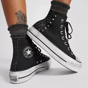 PIATTAFORMA SOLLEVAMENTO CONVERSE CHUCK TAYLOR ALL STAR CROMATA NERA/SIL nuova con scatola misura 7 - Foto 1 di 11