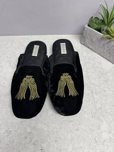 Patricia Green : Black Victoria Embroidered Gold Tassel Slipper : 10 - Picture 1 of 16