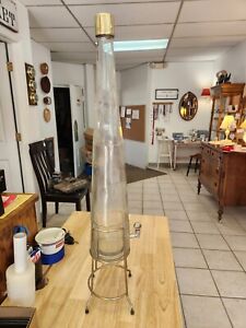 Vintage 34" Glass LIQUOR BOTTLE Spigot Spout METAL STAND Italy