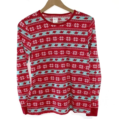 Fruit Of Loom Kid's Thermal Top Waffle Knit Snowflake Stripe Blue Red Size L - Image 1 of 4