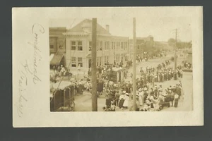 Fairbury NEBRASKA RPPC 1908 RINGLING BROS. CIRCUS PARADE Main Street CROWD - Picture 1 of 3