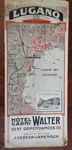 Lugano Switzerland c.1910 detailed city plan Hotel Garni Walter German tourism - Picture 1 of 6