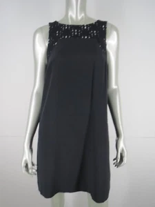 Tibi Mini Etuikleid Gr. 8 M schwarz Seide Blumen Ösen ärmellos Party Cocktail - Bild 1 von 11