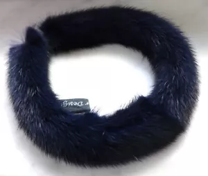 Nerz Haarreif Pelz Hals Haar Schmuck Fell Kette Alice Haarband Mink Navy dk.Blau - Picture 1 of 5