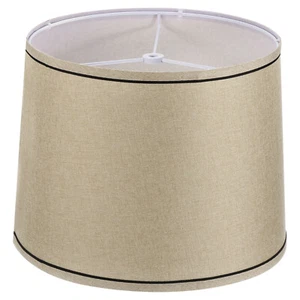Drum Lamp Shades Linen Round Lamp Shade Lampshade Beige Black 11.6 inch - Picture 1 of 8