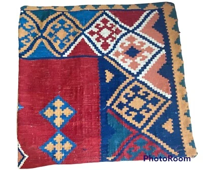 Vintage Kilim Cushion Cover  Square Wool Kelim Pillow  Decor 45x45cm-16 - Image 1 of 4