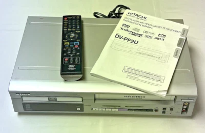 Combo reproductor de DVD Hitachi DV-PF2U 4 cabezales Hi Fi VHS VCR DVD control remoto para reparación de piezas Foto 1 de 4