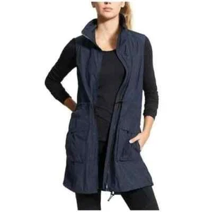 NUEVO CON ETIQUETAS Athleta City Slicker Sin Mangas Cremallera Completa Cuello Soporte Chaleco Chaqueta Azul Marino XS - Imagen 1 de 9