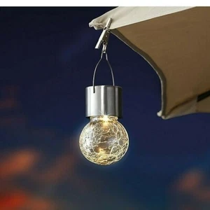 4 PC Stainless Steel Solar Power RGB LED Crackle Glass Ball Garden Hanging Light - Picture 1 of 4