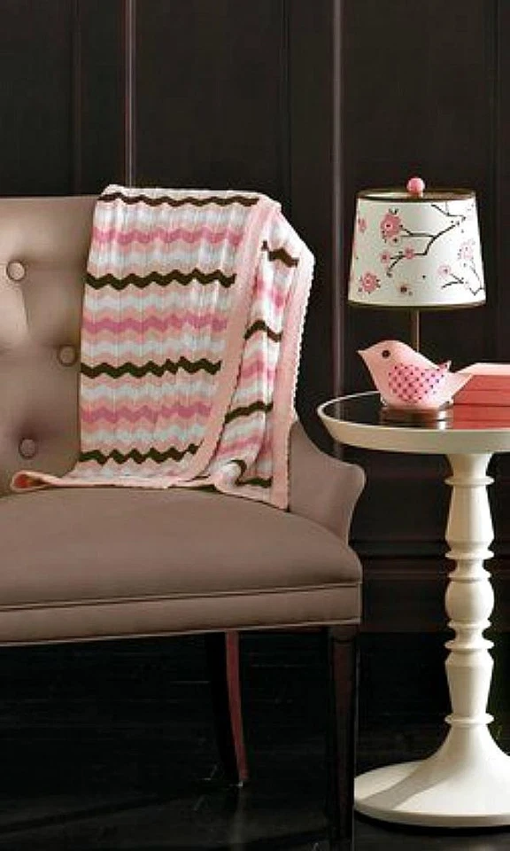NEW Migi Blossom Baby Nursery Bedding Chevron Pink Brown Blanket 25” W x 36” L - Image 1 of 1