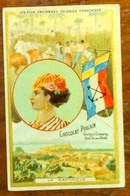 Cartão comercial vitoriano francês antigo em relevo ~ Chocolat Poulain La Martinique - Imagem 1 de 2
