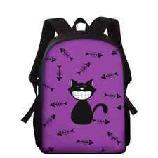 Purple Cat And Fish Bones Backpack Schoolbag Shoulder Satchel Bookbag School Bag