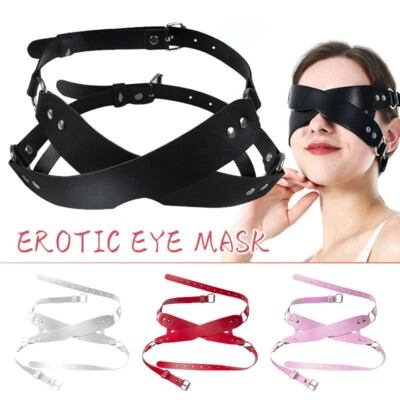 Women Sexy Leather Cross Eyes Mask Gothic Harness Cosplay Valentine Day Eyemask - Image 1 of 4