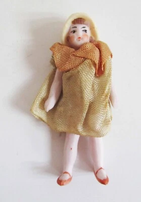 Vintage Germany Bisque Girl Dressed Dollhouse Doll 1:16 3/4" Scale 1920s HTF - Image 1 of 4