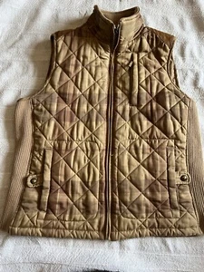 Lauren Ralph Womens Medium P/M Plaid Tan Leather Quilted Puffer Vest Zip - Picture 1 of 7