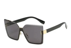 RECHTECKIGE GROSSE SONNENBRILLE SCHWARZ FASHION SUNGLASSES😎PUNK TRAVEL GLASSES - Bild 1 von 3
