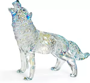 Colorful Crystal Glass Wolf Figurine Handmade Wolf Statue Decor Blown Glass Anim - Imagen 1 de 9