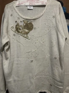 Quacker Factory Holiday Sweater with Glitter Santa Sleigh Design! 🔥 - Picture 1 of 3