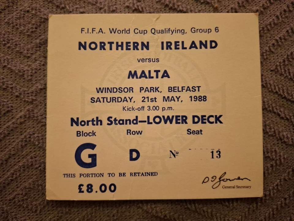 BIGLIETTO Irlanda del Nord v Malta.  21/5/1988 - Immagine 1 di 1