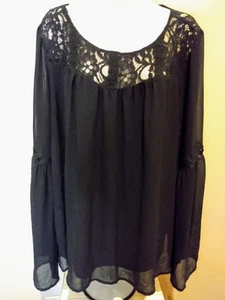 Torrid Damen Gr. 1 ~ 14/16 ~ 1X schwarz Spitze transparent Langarm Bluse Shirt Top Boho - Bild 1 von 16