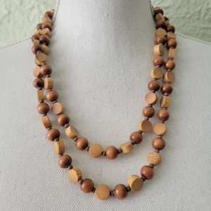 Collar largo vintage de cuentas de madera 46" sin cierre de una sola hebra naturaleza bohemia - Imagen 1 de 7