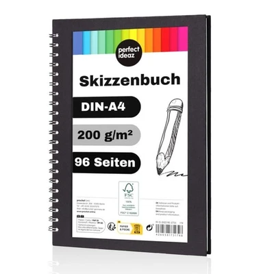perfect ideaz A4 Skizzenbuch schwarz 96 Seiten Hardcover weißes Papier 200g